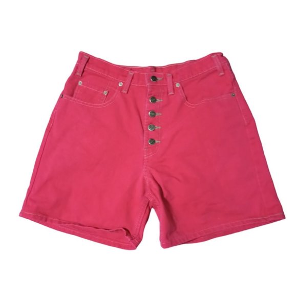 Vintage Levis Shorts Womens 29 in Waist Button Fly Pink Denim High Rise Waist - Picture 1 of 9
